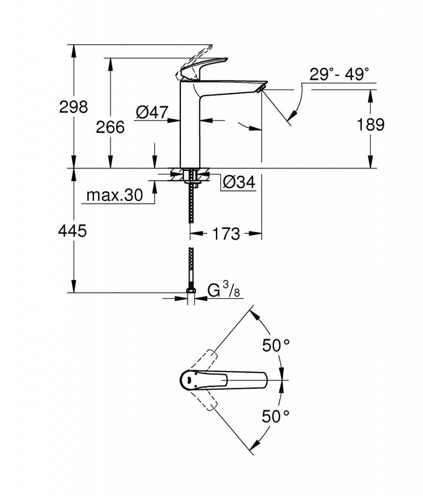 Смеситель для умывальника GROHE EUROSMART высокий 3/8 23971003 - фото 4