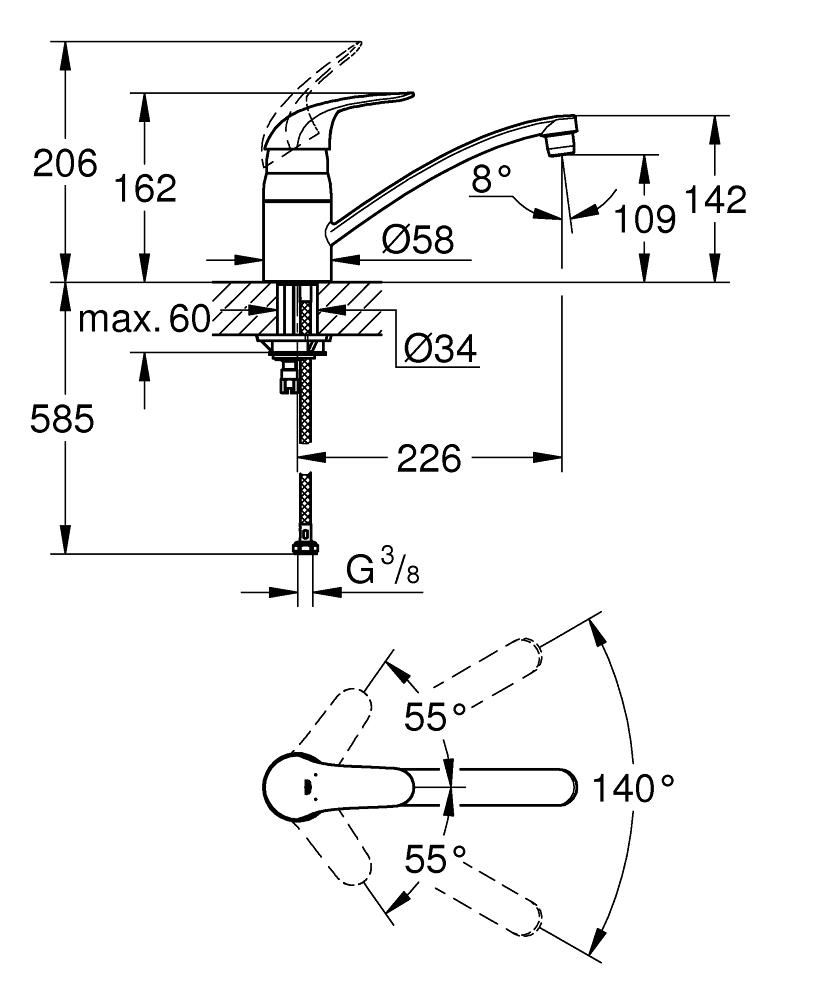 Смеситель для мойки GROHE EUROECO 3/8 32750000 - фото 2