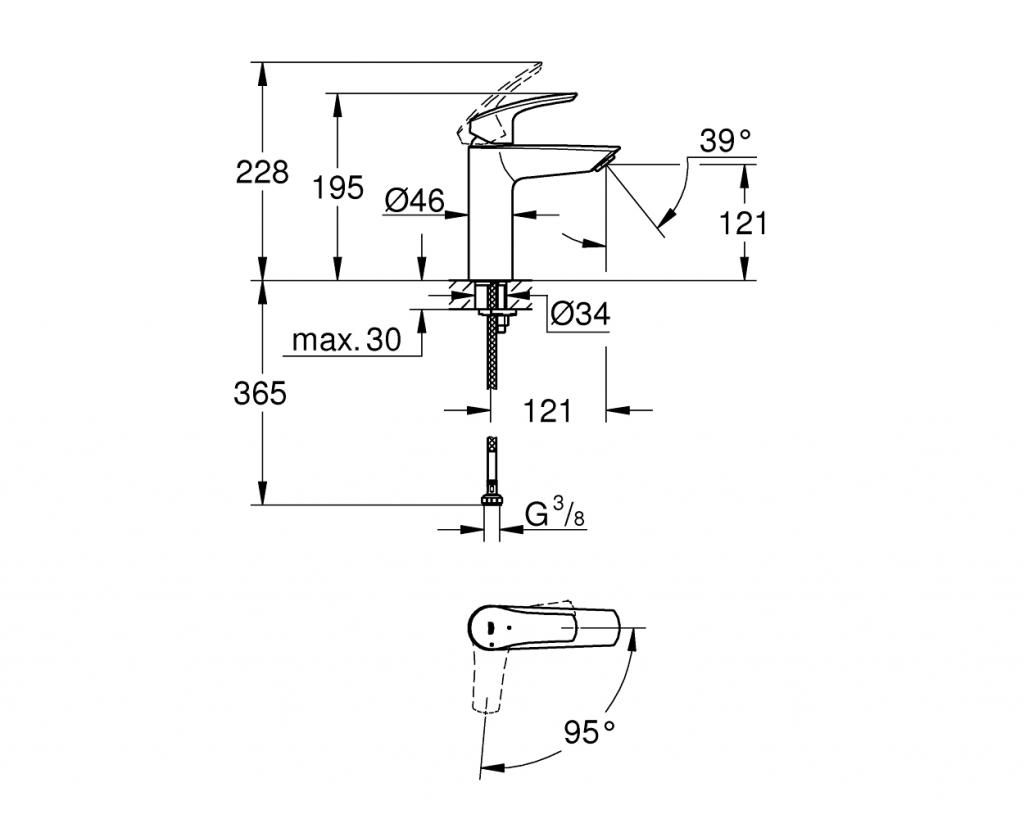 Смеситель для умывальника GROHE EUROSMART 3/8 2339530 - фото 4