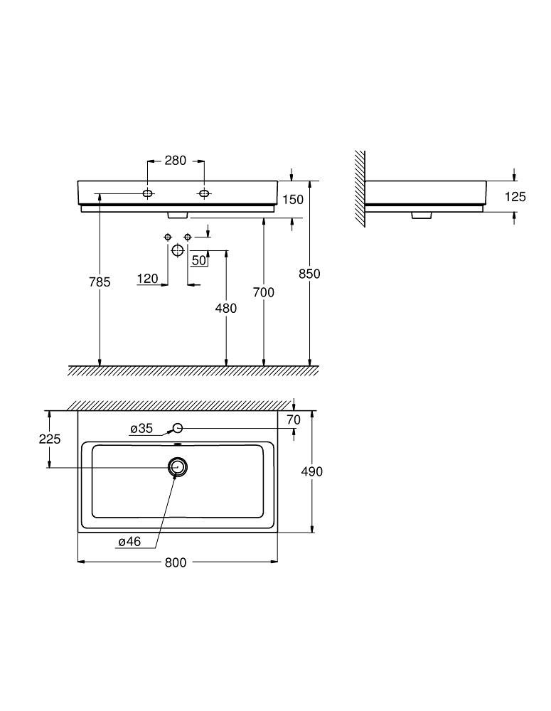 Умывальник мебельный GROHE CUBE CERAMIC 80 3946900H - фото 2