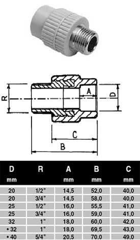 ПП Муфта Ekoplastik D20х3/4 наружная резьба (серый)