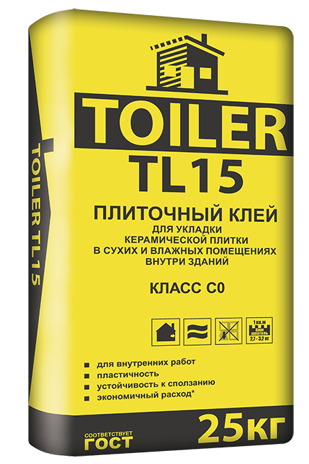TOILER TL 15 Клей для плитки Высокопрочный, 25 кг