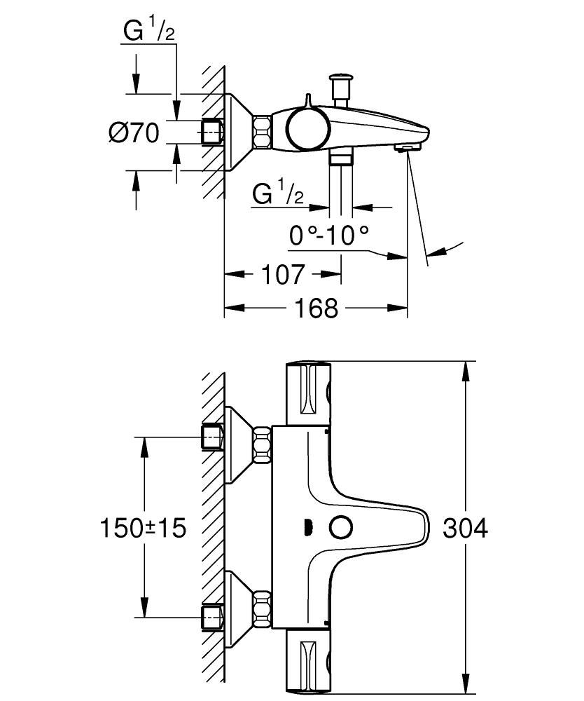 Смеситель для ванны GROHE GROHTHERM 800 с термостатом, без аксессуаров 34576000 - фото 2