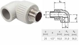 ПП Угольник Ekoplastik D25х1/2 наружная резьба A90 (серый)