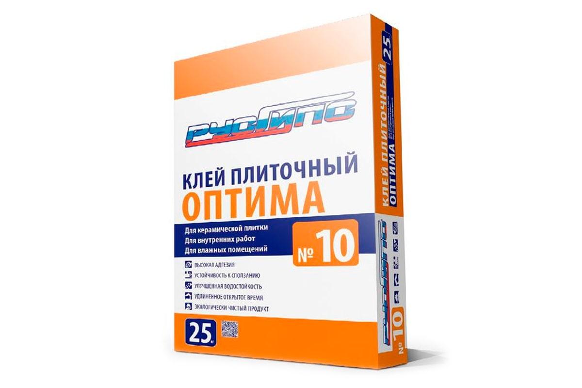РУСГИПС Клей плиточный ОПТИМА No 10 для внутренних/влажных работ, 25 кг (60)