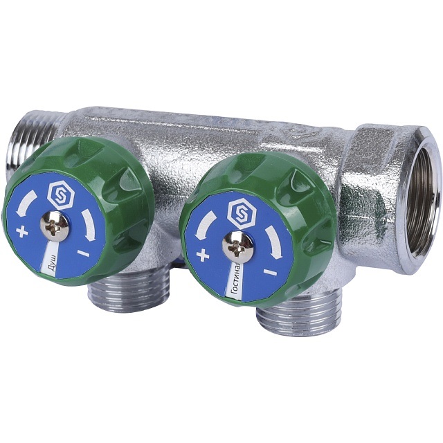STOUT Коллектор регулирующий 3/4", 2 отвода 1/2" евроконус