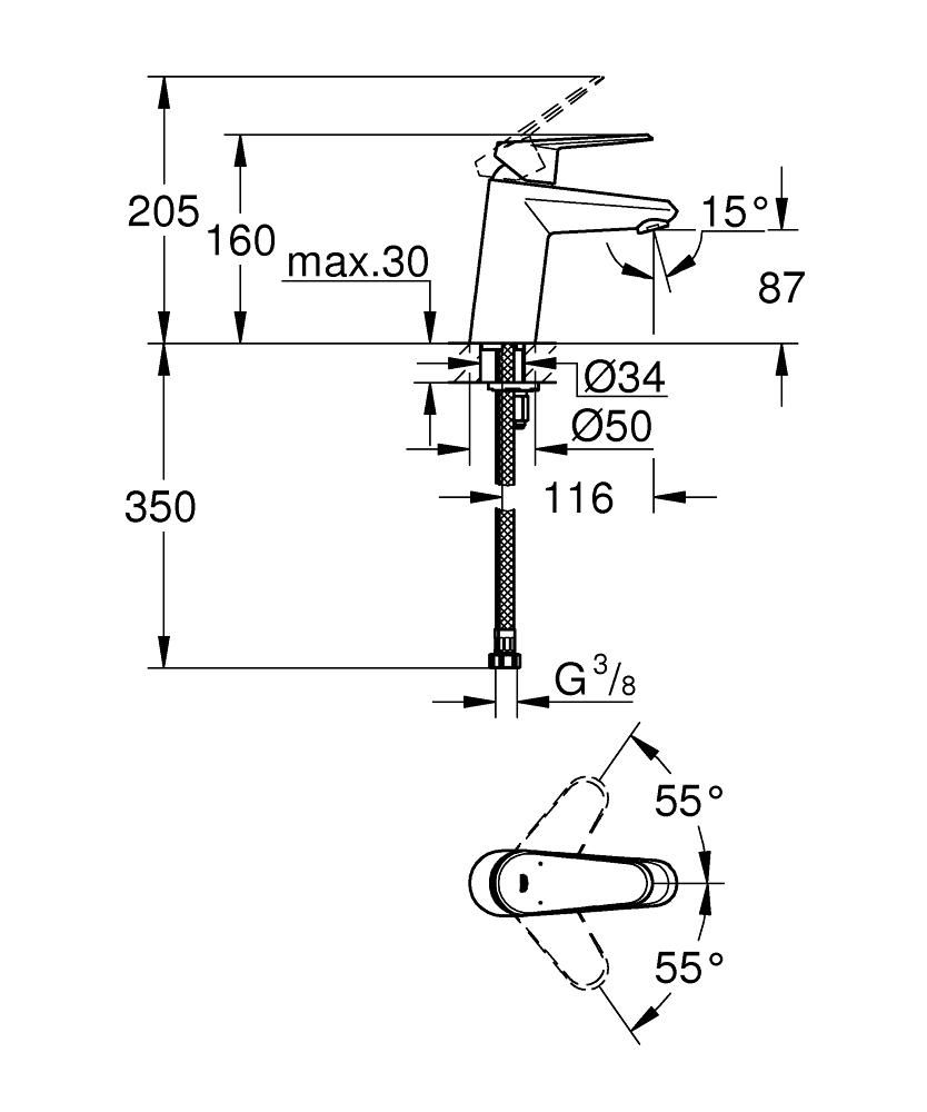 Смеситель для умывальника GROHE EURODISC COSM 3/8 3246920E - фото 2