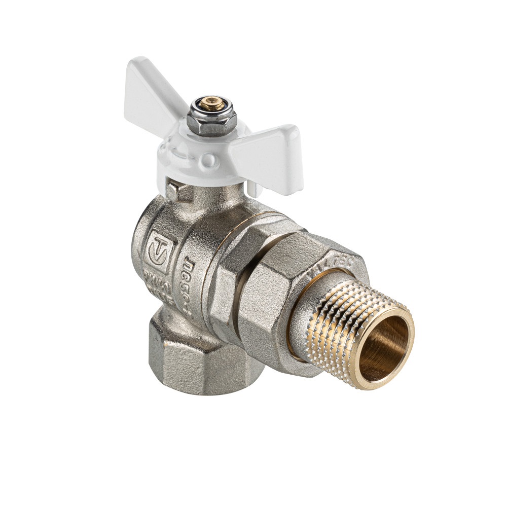 Кран шаровой угловой Valtec BASE-ГОСТ американка 3/4", белая ручка, DN20, PN40
