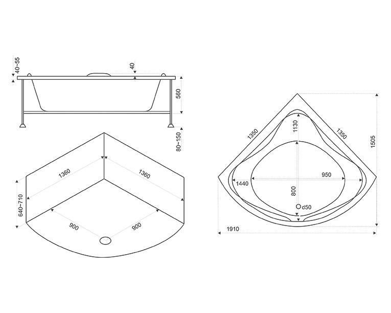 Ванна акриловая BAS РИОЛА 135 с каркасом, без панели, без сифона - фото 3
