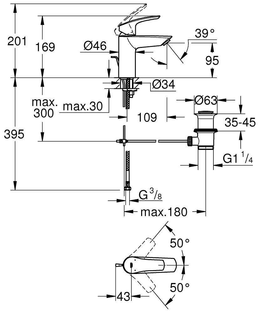 Смеситель для умывальника GROHE EUROSMART донный клапан 3/8 23456003 - фото 3