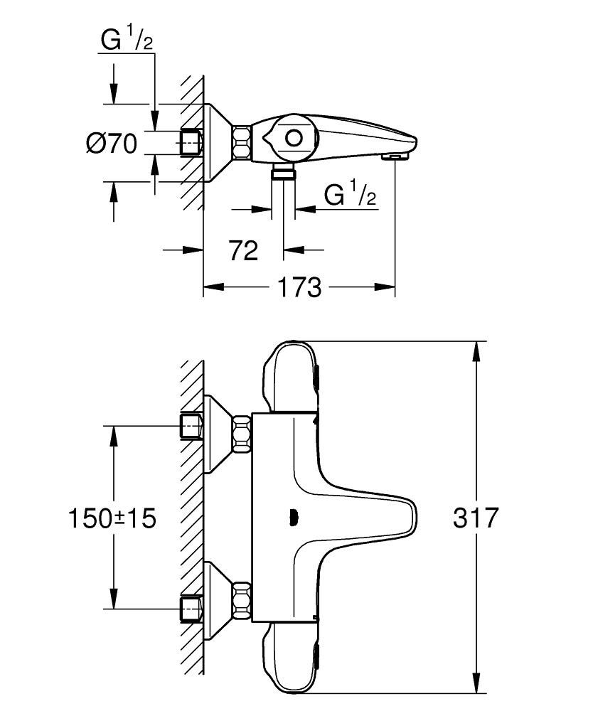 Смеситель для ванны GROHE GROHTHERM 1000 с термостатом без аксессуаров 34155003 - фото 2
