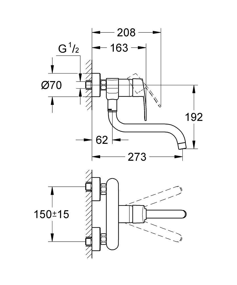 Смеситель для мойки GROHE EUROSTYLE COSM настенный 33982002 - фото 2