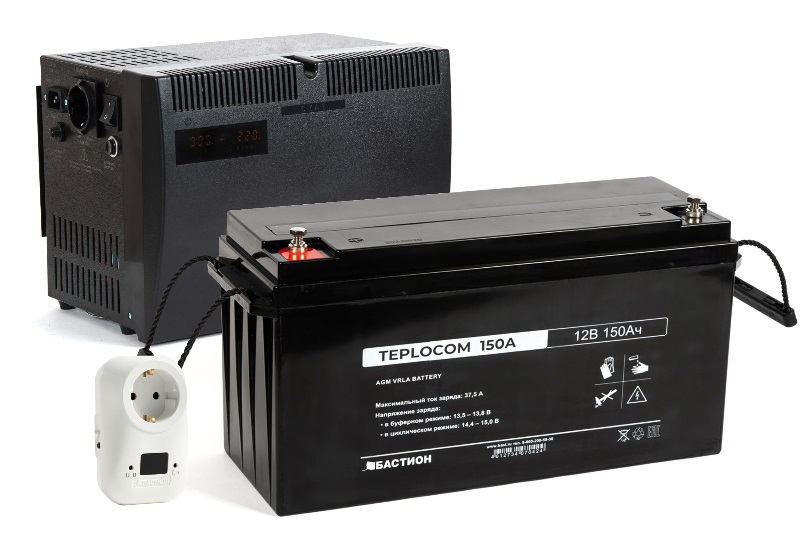 ИБП TEPLOCOM-500+150TBS Maximum Бастион, 220 В, 500 ВА (300 Вт), стабилизация напряжения, АКБ 150 Ач в комплекте