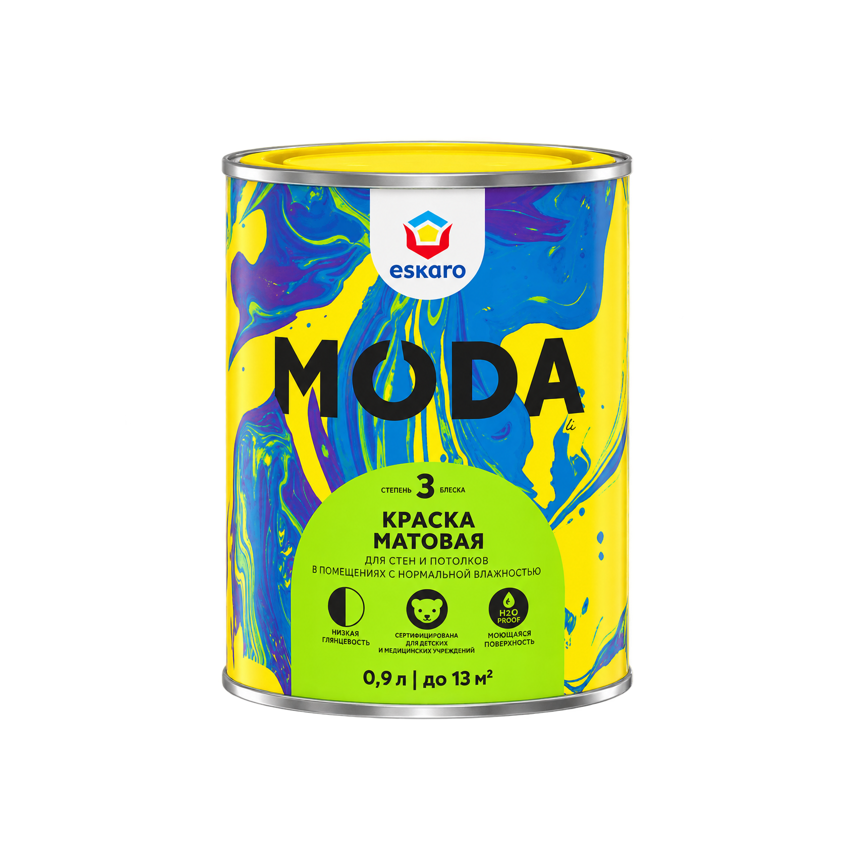 Краска матовая для стен и потолков Eskaro Moda 3, база TR, 0,9 л, 1,1 кг