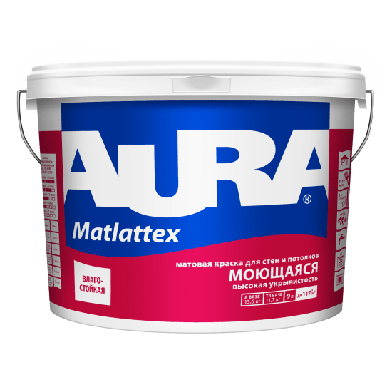 Краска моющаяся Aura Mattlatex Черный Янтарь (RAL 9005) 9 л