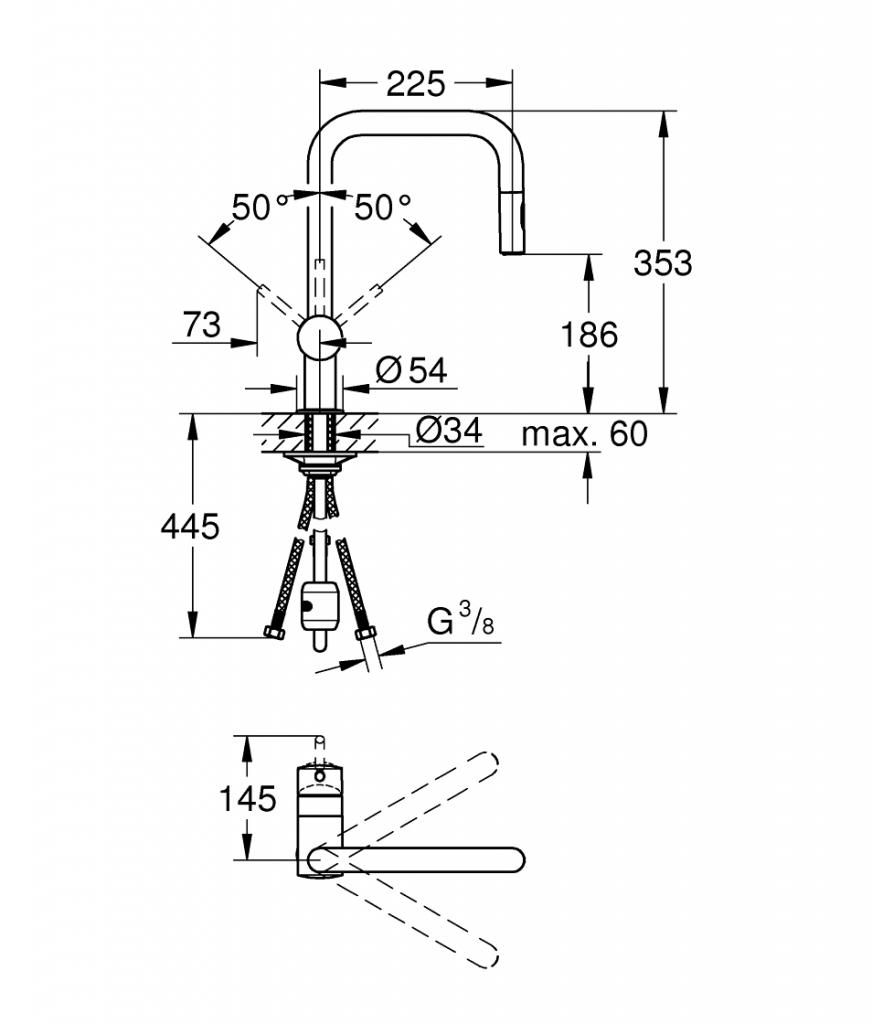 Смеситель для мойки GROHE MINTA вытяжной излив 3/8 32322002 - фото 2