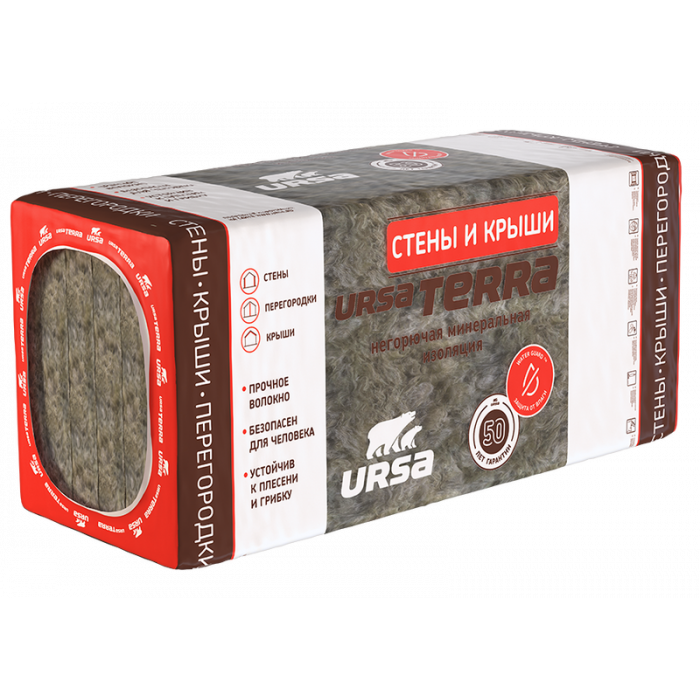 Утеплитель URSA Terra 36 PN стены и крыши 1250*610*50 мм 10 плит