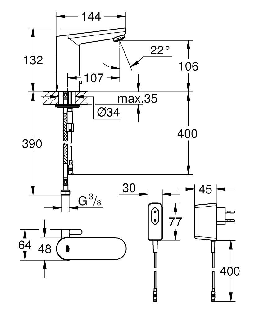 Смеситель для умывальника GROHE EUROSMART COSM E с инфракрасным датчиком 3/8 36325001 - фото 3