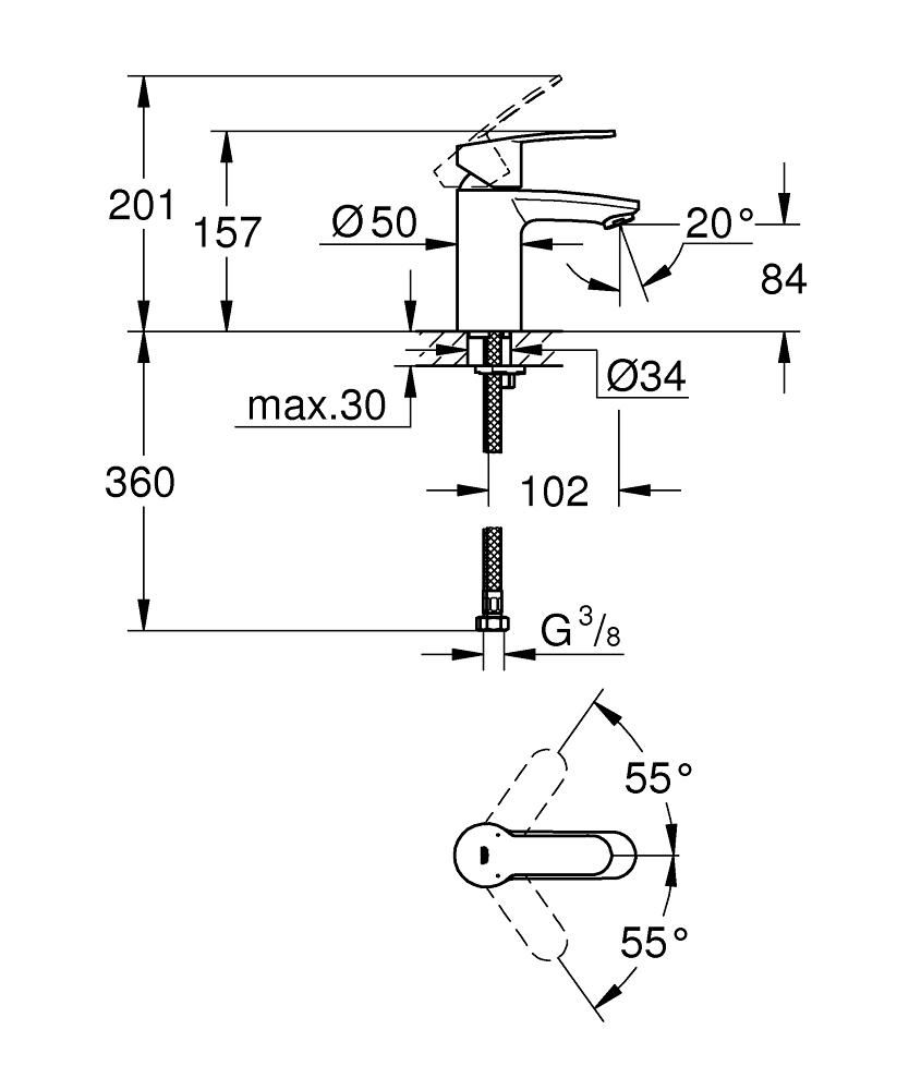 Смеситель для умывальника GROHE EUROSTYLE COSM 3/8 3246820E - фото 2