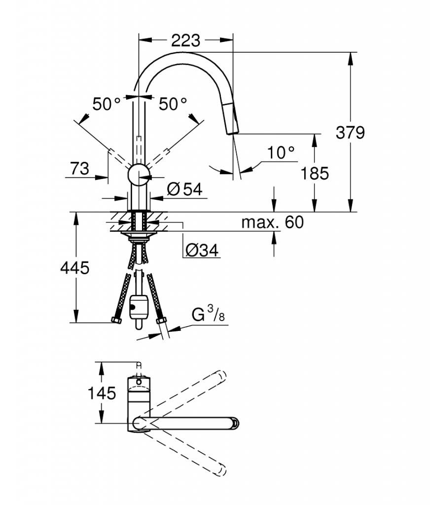 Смеситель для мойки GROHE MINTA вытяжной излив 3/8 32321A02 - фото 2