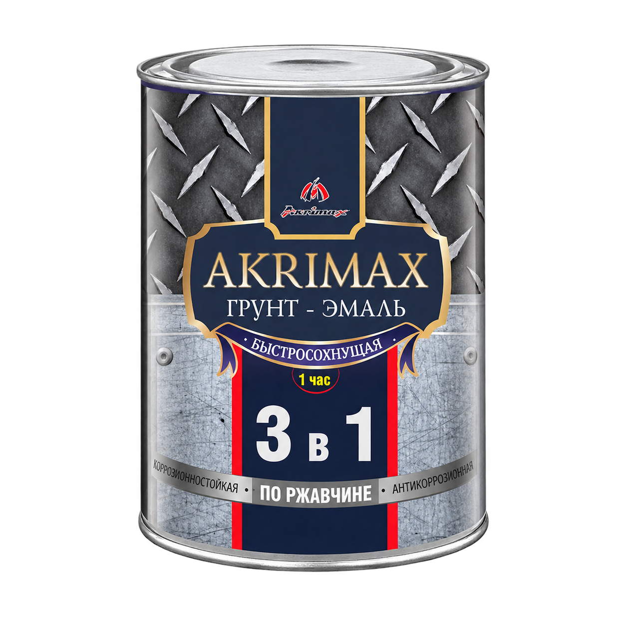 Грунт-эмаль по ржавчине 3 в 1 быстросохнущая матовая Akrimax Premium серая 0,8 кг