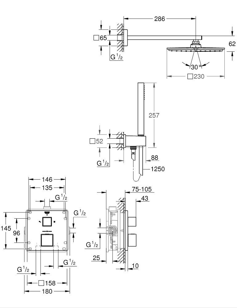 Смеситель для душа GROHE GROHTHERM CUBE с термостатом 34741000 - фото 2