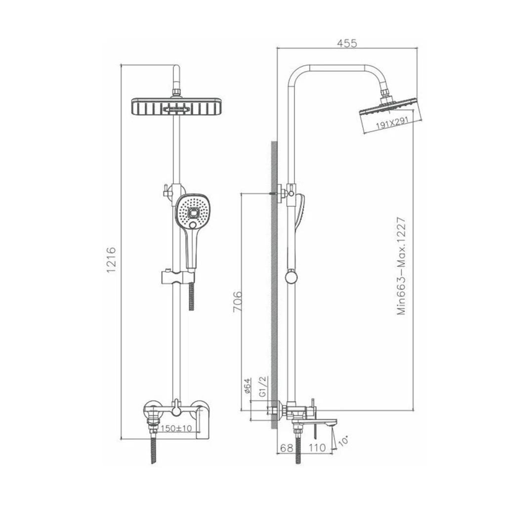 Душевая система HAIBA HB24505-3 для настенного монтажа воронённая сталь - фото 5