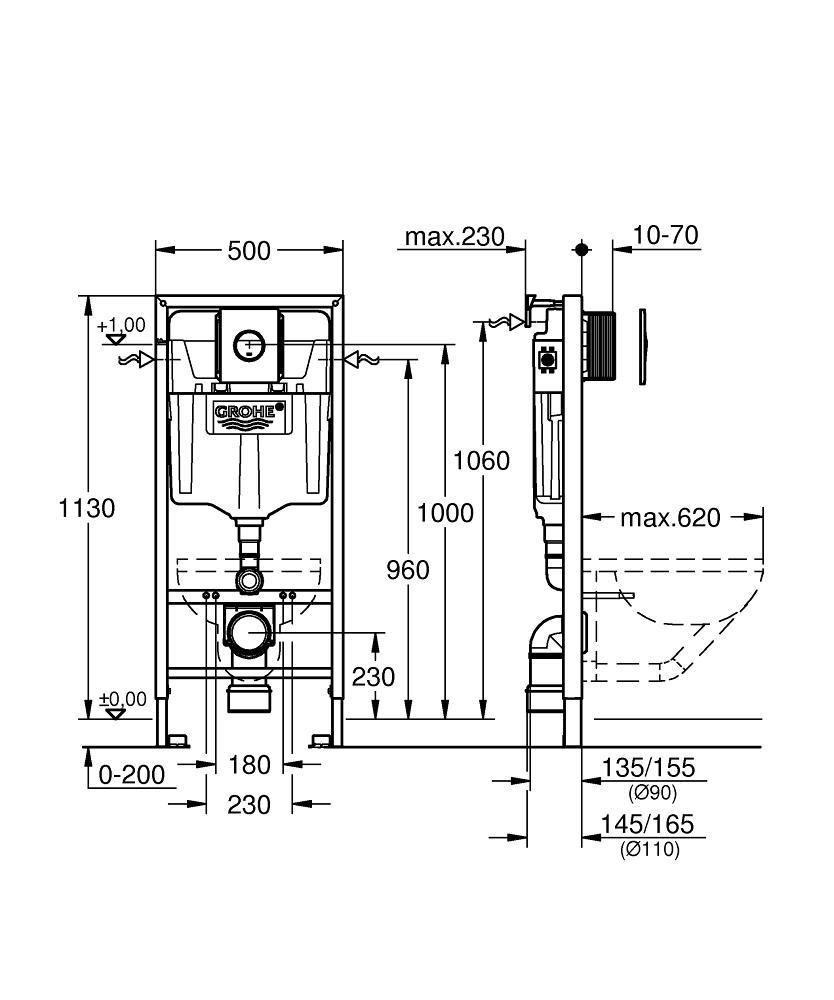 Монтажная система GROHE RAPID SL4 38813001 для унитаза комплект, с кнопкой - фото 2