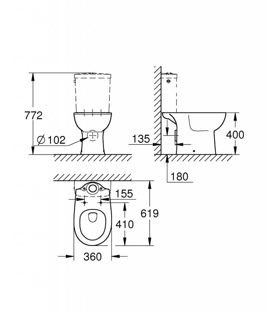 Унитаз GROHE BAU CERAMIC горизонтальный белый безободковый 39428000 - фото 2