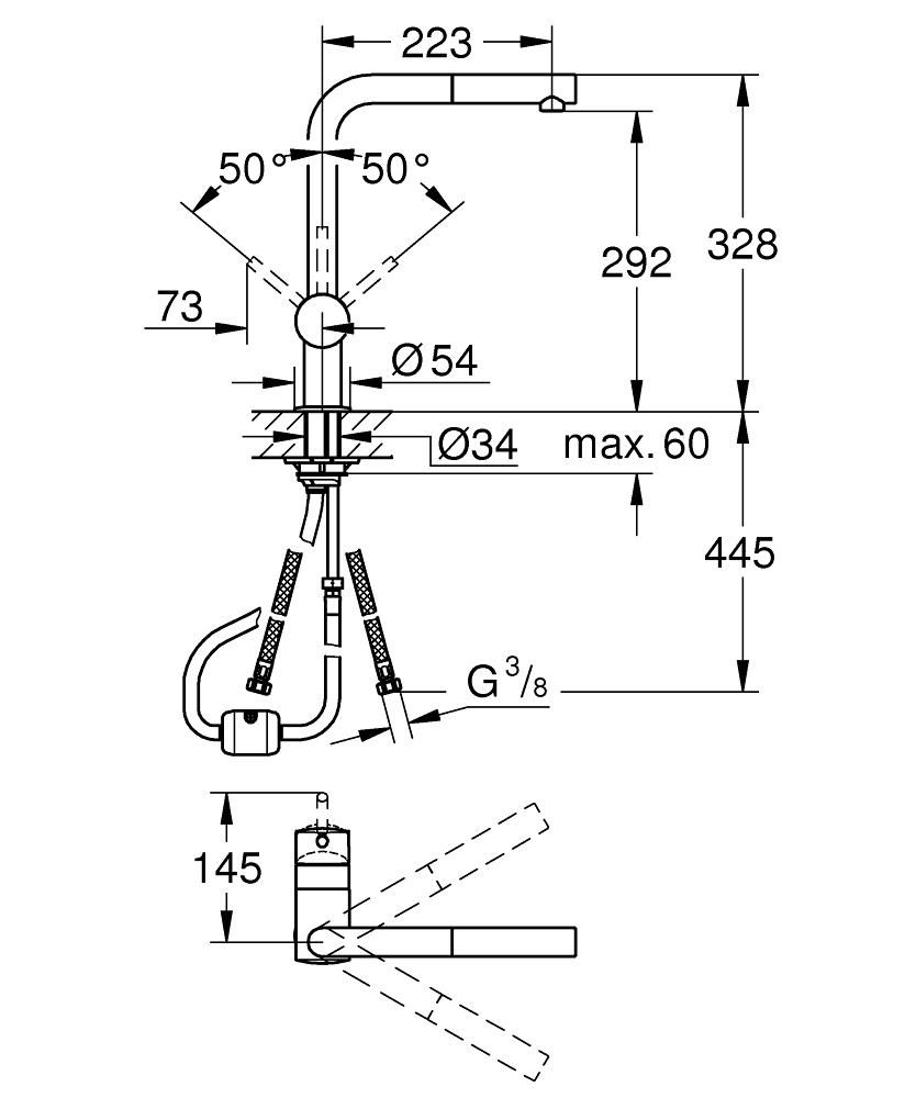 Смеситель для мойки GROHE MINTA вытяжной излив 3/8 32168DC0 - фото 2