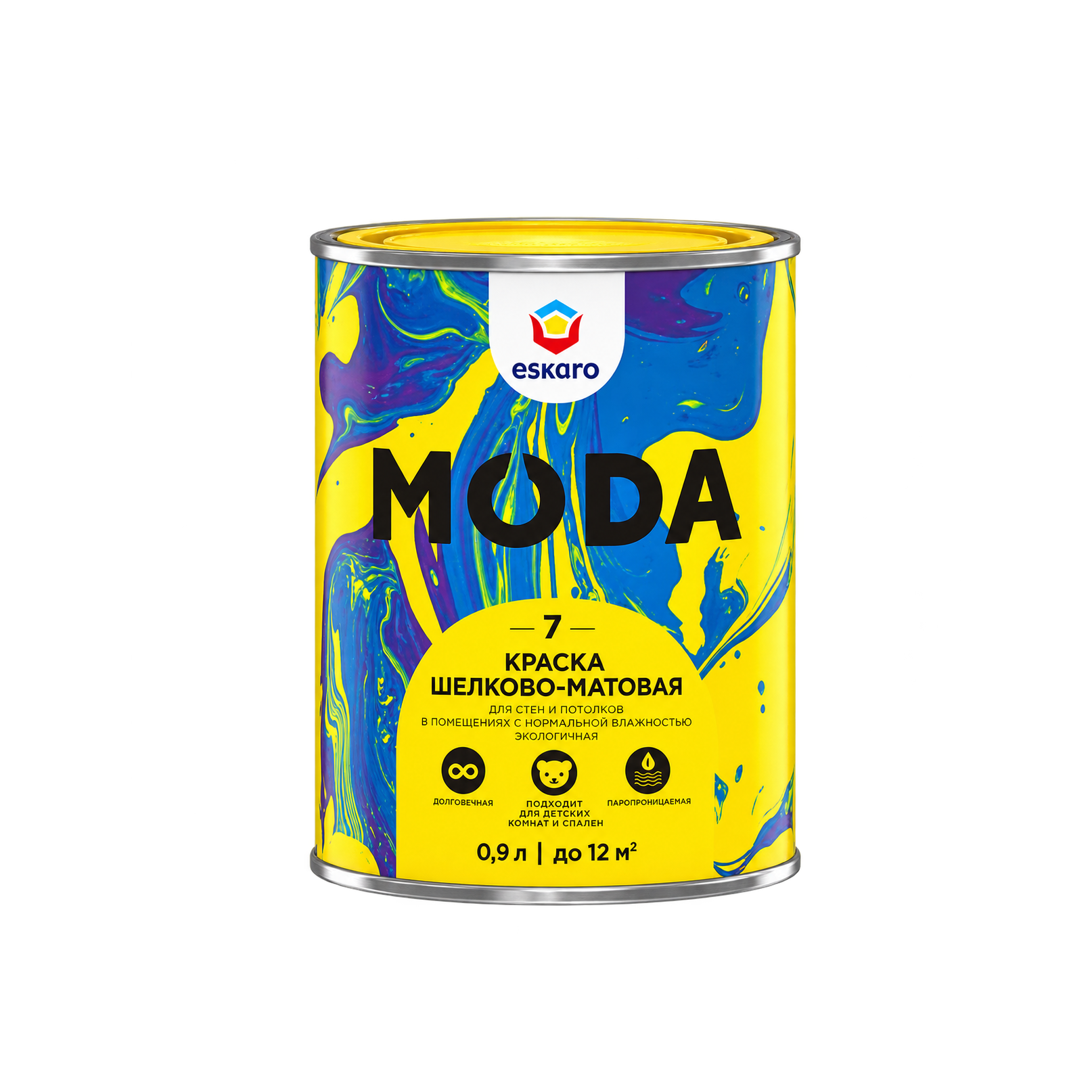 Краска шелково-матовая для стен и потолков Eskaro MODA 7 база А белая 0,9 л