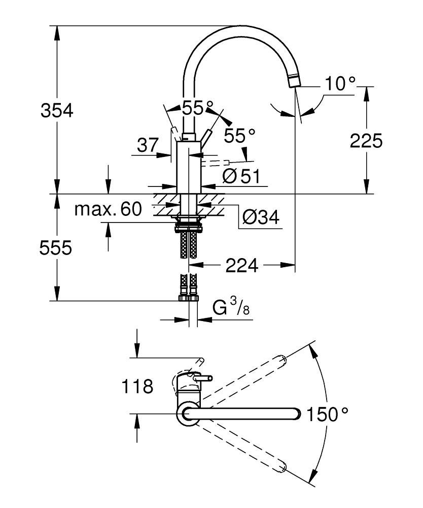 Смеситель для мойки GROHE CONCETTO 3/8 32661003 - фото 2