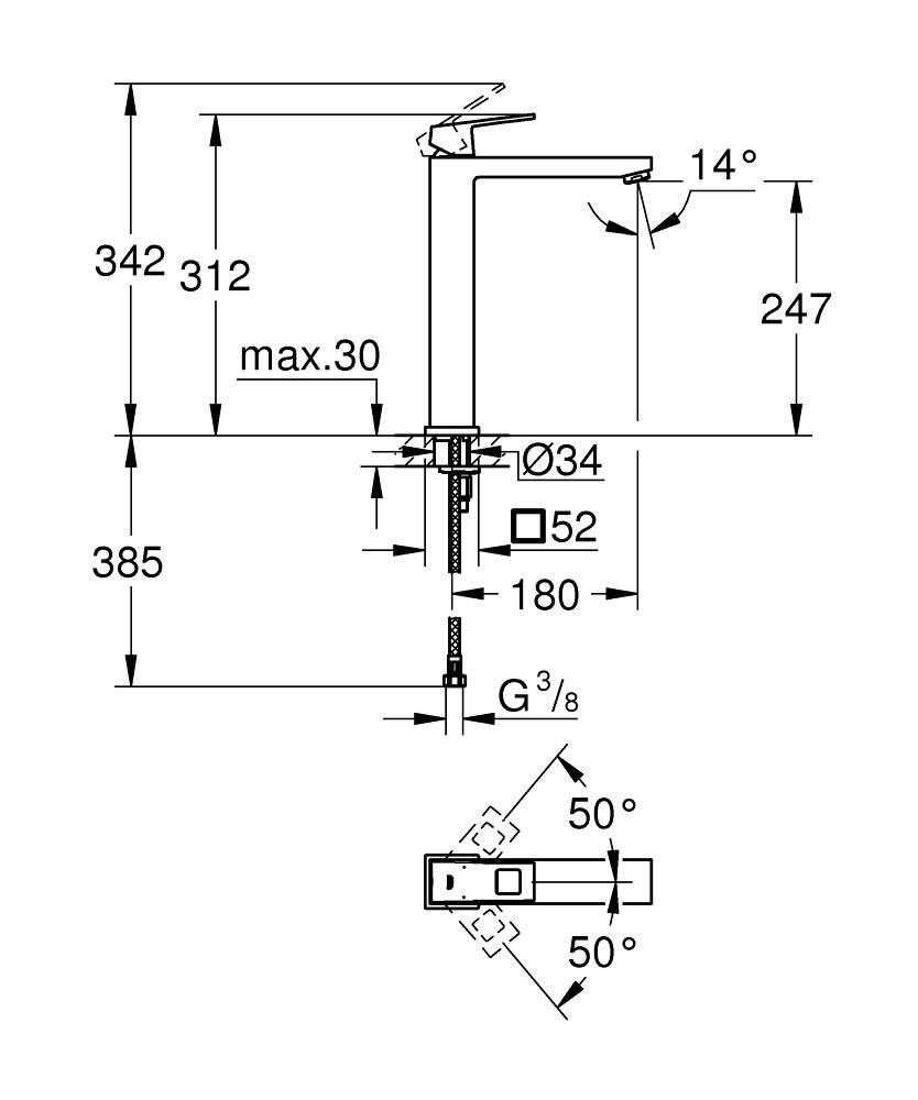 Смеситель для умывальника GROHE EUROCUBE 3/8 XL-S 23406000 - фото 2