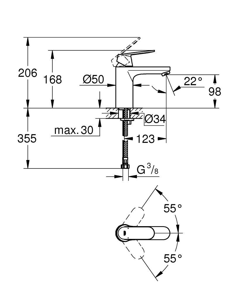 Смеситель для умывальника GROHE EUROSMART COSM 3/8 23327000 - фото 2