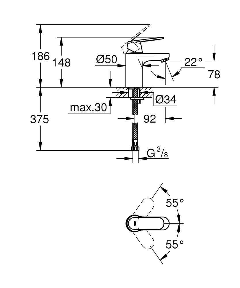 Смеситель для умывальника GROHE EUROSMART COSM 3/8 32824000 - фото 2