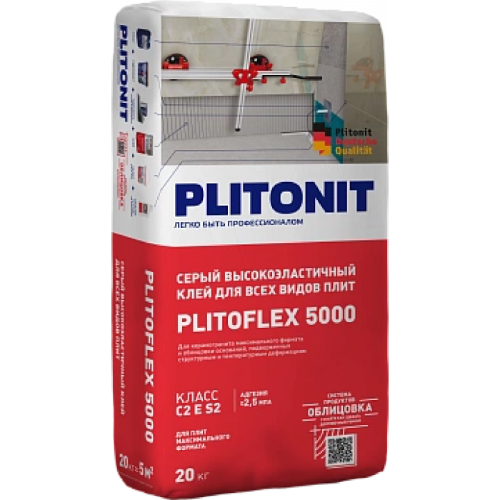 PLITONIT ВЫСОКОЭЛАСТИЧНЫЙ Серый клей PLITOFLEX 5000, 20 кг