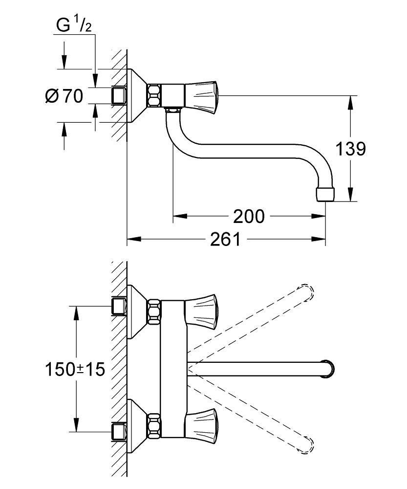 Смеситель для мойки GROHE COSTA L настенный, низкий излив 31187001 - фото 2