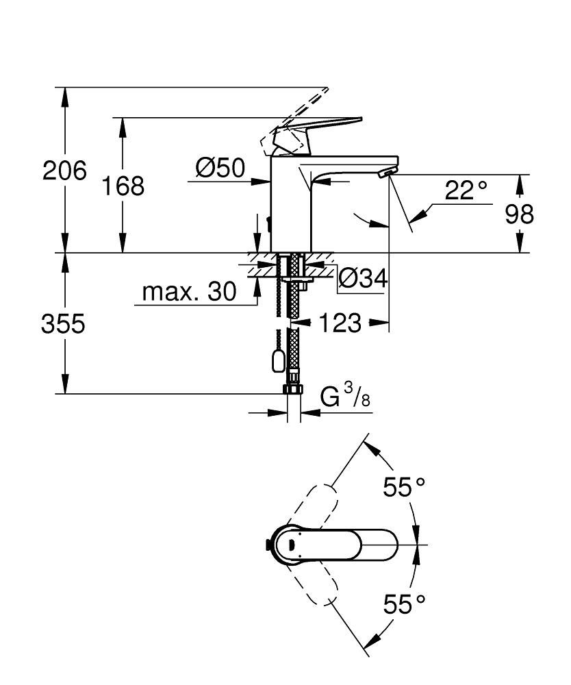 Смеситель для умывальника GROHE EUROSMART COSM 3/8 23326000 - фото 2