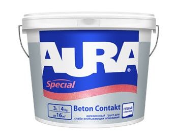 Грунт адгезионный Aura Beton Contakt для слабовпитывающих оснований, 4 кг