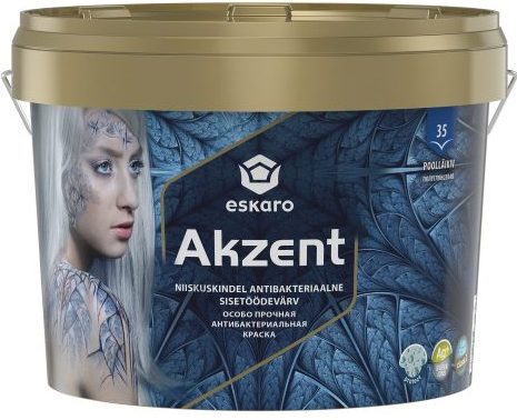 Особо прочная антибактериальная краска Eskaro Akzent (База А - белая) 2,7 л