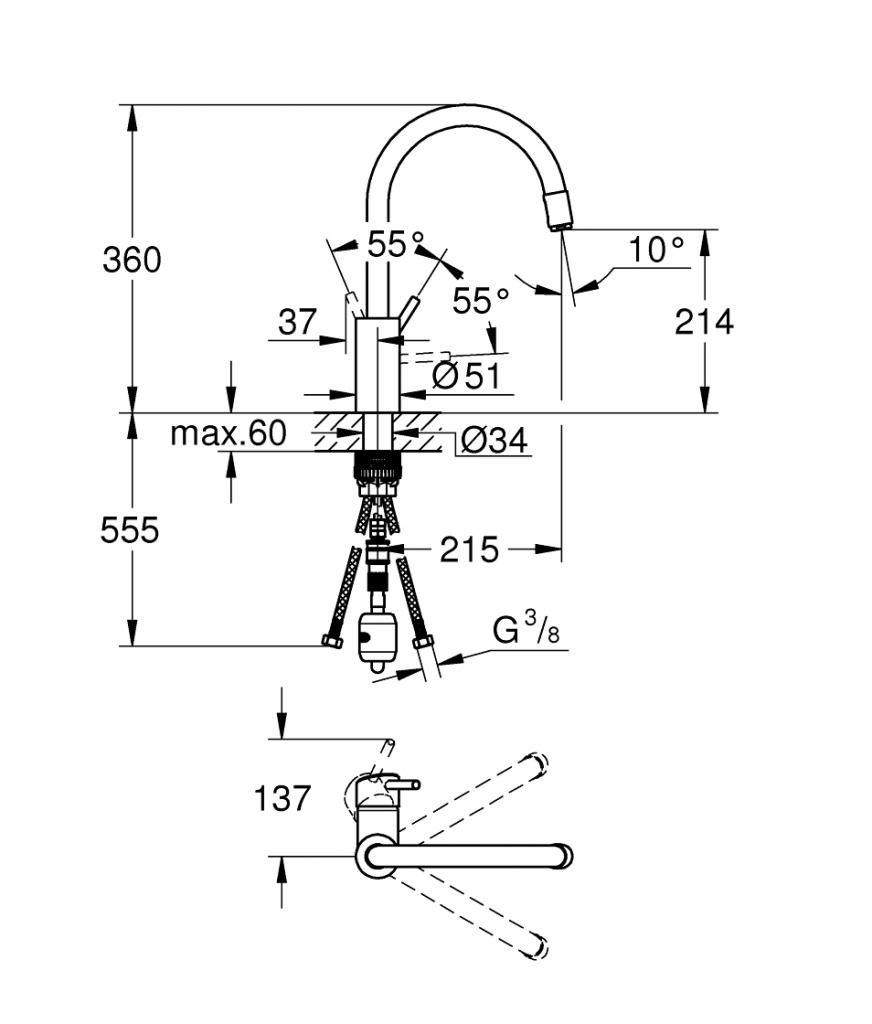 Смеситель для мойки GROHE CONCETTO вытяжной излив 3/8 32663003 - фото 2