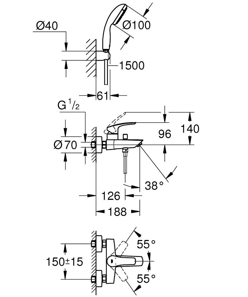 Смеситель для ванны GROHE EUROSMART 33302003 - фото 2
