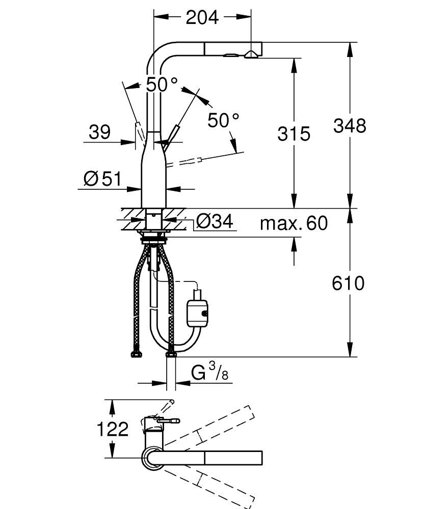 Смеситель для мойки GROHE ESSENCE вытяжной излив 3/8 30270DC0 - фото 2