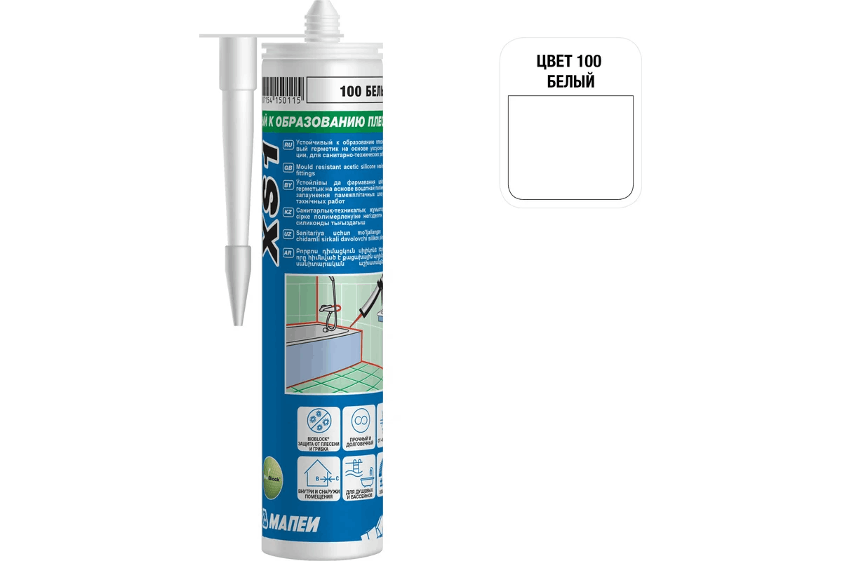 Герметик силиконовый Mapei XS1 №100 белый (300 мл), 0,3 кг