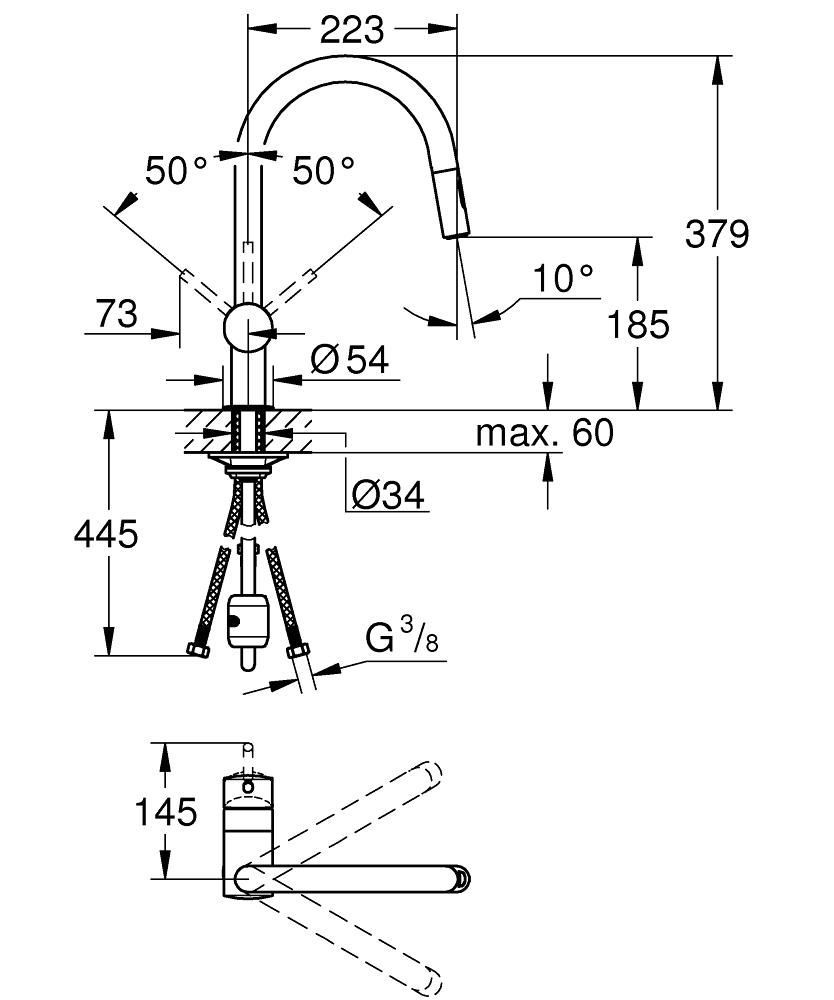 Смеситель для мойки GROHE MINTA вытяжной излив 3/8 32321002 - фото 2