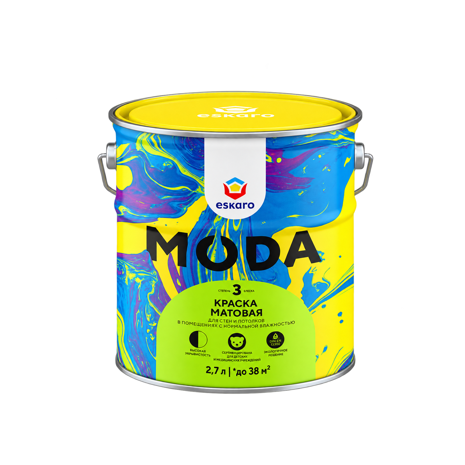 Краска матовая для стен и потолков Eskaro Moda 3, база А, 2,7 л