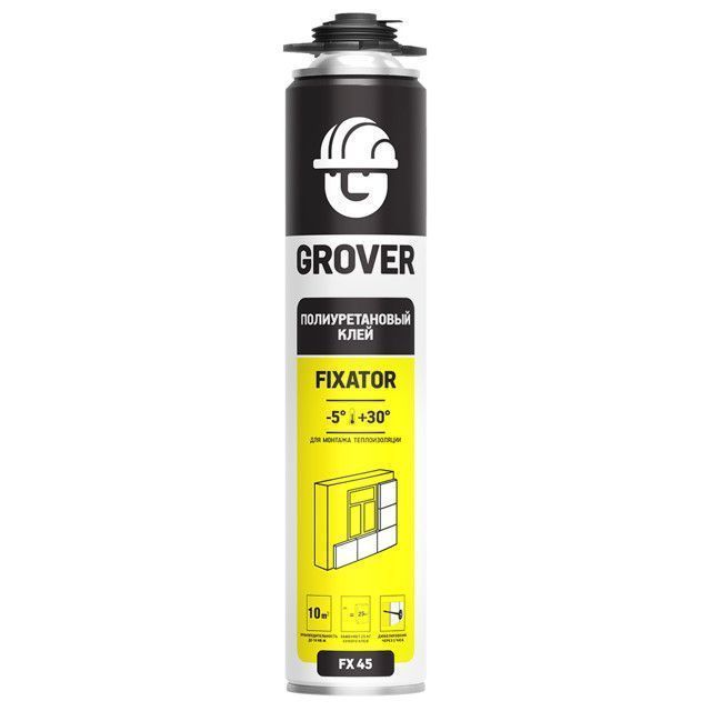 Клей-пена для утеплителя GROVER Fixator FX45 ST, профессиональная всесезонная, 850 мл
