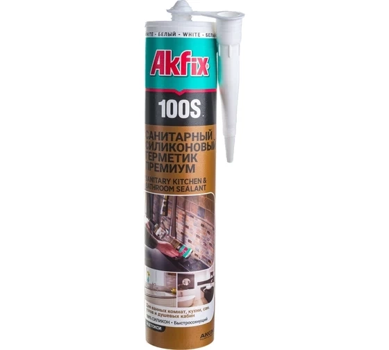 Санитарный герметик для кухни и ванной Akfix 100S, белый, 280 мл
