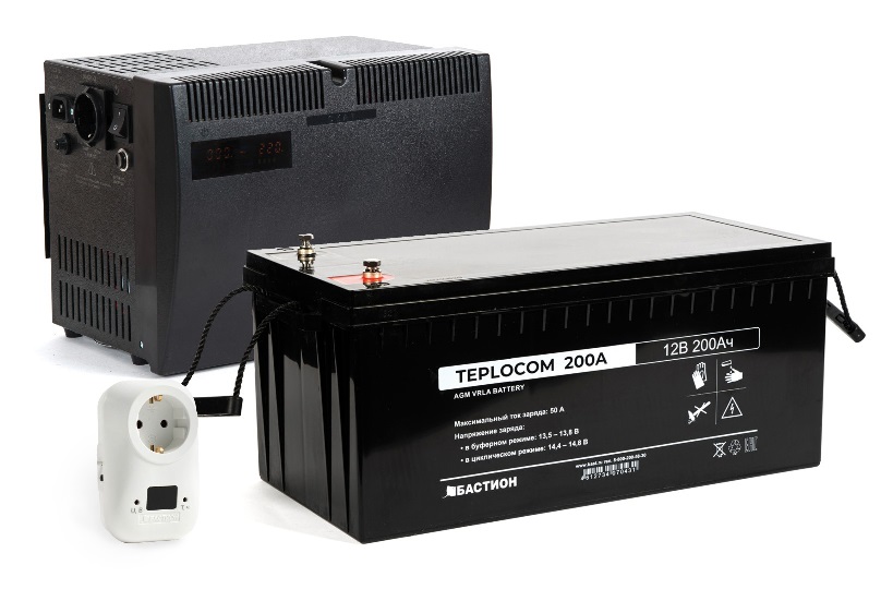ИБП TEPLOCOM-500+200TBS Maximum Бастион, 220 В, 500 ВА (300 Вт), стабилизация напряжения, АКБ 200 Ач в комплекте