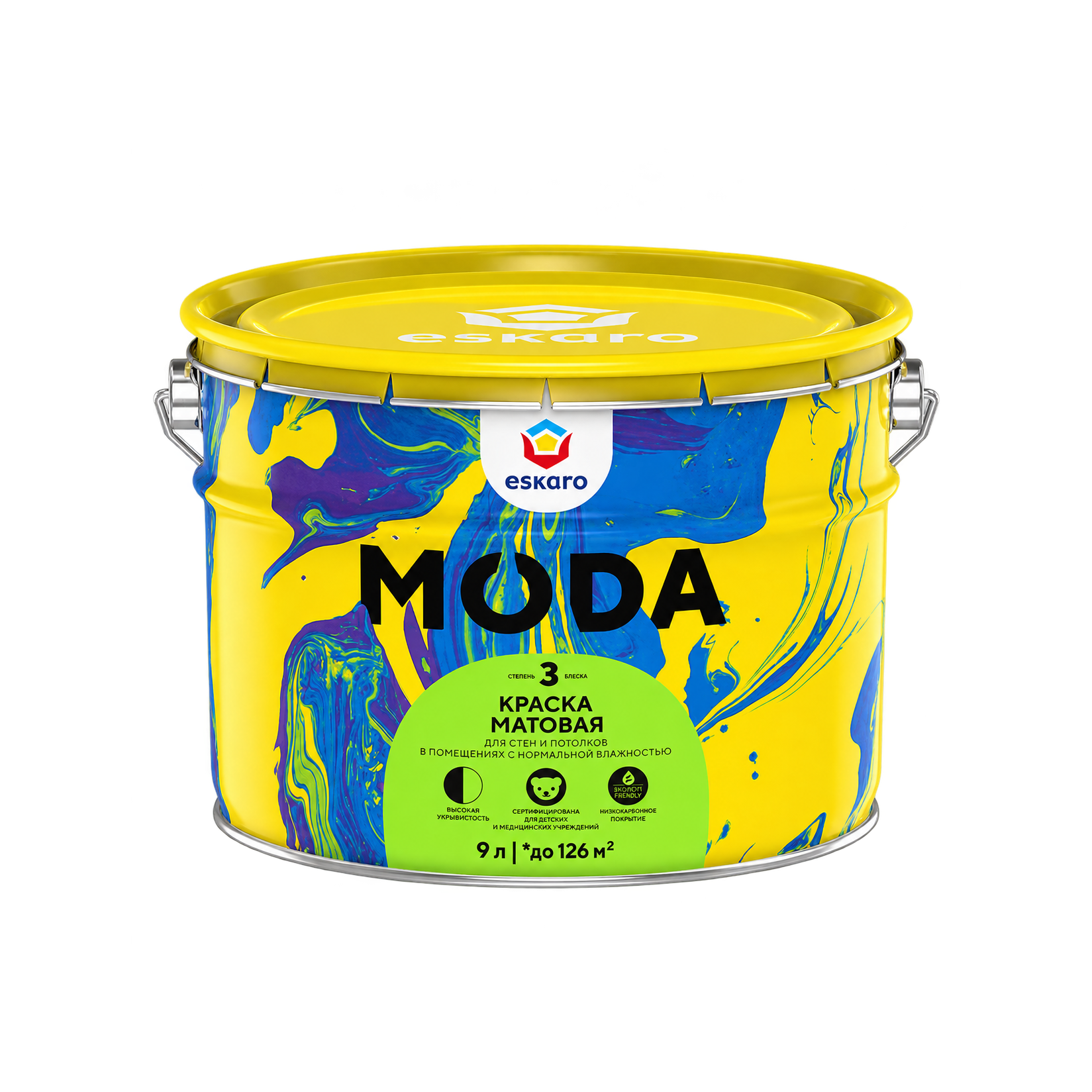 Краска матовая для стен и потолков Eskaro MODA 3, база TR, 9 л, 11 кг